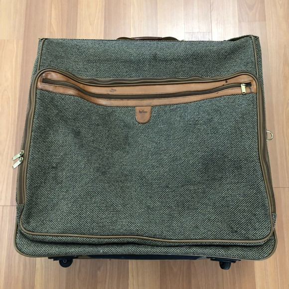 HARTMANN Vtg Tweed Leather Rolling Carry On Luggage Garment Bag Suitcase 24x22 - Picture 1 of 16